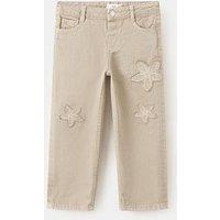 Mango Younger Girls Floral Patch Wide Leg Jeans - Medium Brown