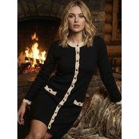 Roman Scalloped Button Through Knit Dress - Black
