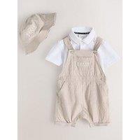 Ted Baker Baby Boys Dungaree, Polo Shirt And Hat Set - Beige