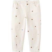 Mango Younger Girls Daisy Embroidered Paper Bag Waist Jeans - Cream