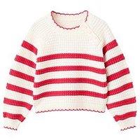 Mango Younger Girls Crew Neck Breton Stripe Jumper - Red