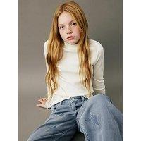 Mango Girls Turtle Neck Long Sleeve T-Shirt - Light Cream