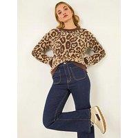 Roman Dusk Embellished Animal Print Knit Jumper - Chocolate
