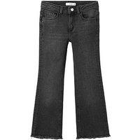 Mango Girls Frayed Hem Flare Jeans - Black
