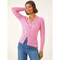 Roman Cable Split Detail Rib Jumper - Pink