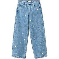 Mango Girls Daisy Embroidered Jeans - Blue