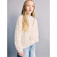 Mango Girls Fringe Knitted Jumper - Light Cream