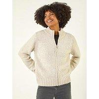 Roman Sequin Zip Knit Cardigan - Light Grey