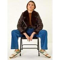 Roman Faux Fur Aviator Jacket - Chocolate