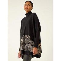 Roman Mono Print High Neck Knit Jumper - Black