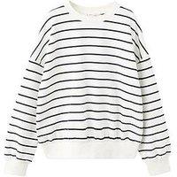 Mango Girls Striped Boat Back Print Sweatshirt - Light Cream