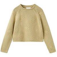 Mango Girls Flower Knitted Crew Neck Jumper - Green
