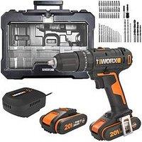 Worx 20V Powershare 50Nm Cordless Hammer Drill With X2 2.0Ah Battery & 51Pc Bit Kit
