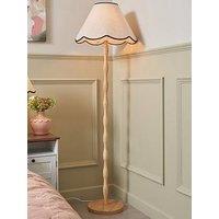 The Very Collection Scalloped Shade Spindle Base Floor Lamp With Natural Wood Finish