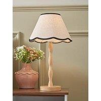 The Very Collection Scalloped Shade Spindle Base Table Lamp With Natural Wood Finish