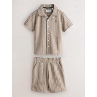 Ted Baker Boys Striped Textured Shirt And Shorts Set - Brown
