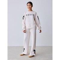 Ted Baker Girls Bow Detail Long Sleeve Sweatshirt Top And Split Hem Joggers Set - Cream