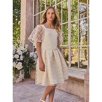 Ted Baker Older Girls Mesh Overlay Angel Sleeve Scuba Dress - Light Yellow