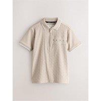 Ted Baker Boys Short Sleeve Textured Polo T-Shirt - Beige