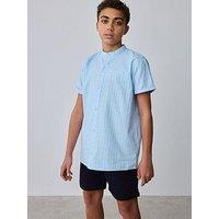 Ted Baker Older Boys Grandad Collar Short Sleeve Shirt - Blue