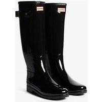 Hunter Refined Gold Trim Tall Gloss Wellington Boots - Black