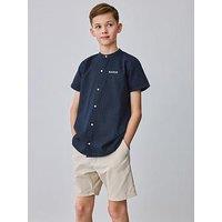 Ted Baker Older Boys Grandad Collar Short Sleeve Shirt - Navy