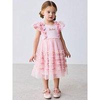 Ted Baker Girls Pink 3D Floral Frill Occasion Dress - Pink
