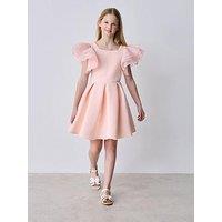 Ted Baker Girls Frill Sleeve Embossed Scuba Dress - Pink