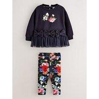 Ted Baker Girls Mesh Hem Bow Floral Set - Navy