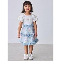 Ted Baker Younger Girls Floral Ruffle Mesh Dress - Blue