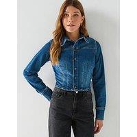 Guess Jeans Long Sleeve Fitted Cropped Shacket - Blue