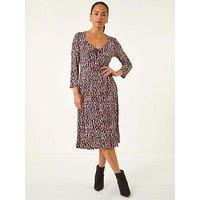 Roman Petite Animal Print Ruched Stretch Midi Dress