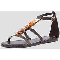The Very Collection Beaded Flat Sandal - Brown