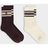 Sweaty Betty Womens Training Lifestyle Ribbed Crew Sock 2 Pack - Sable Brown/Creme Beige