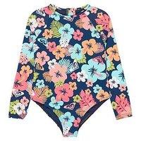 Roxy Girls Morning Flower One Piece Swimsuit - Navy