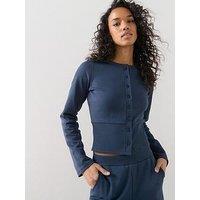 The Very Collection Button Up Deep Waistband Sweatshirt Co-Ord - Navy