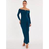 Quiz Teal Ruched Long Sleeve Midaxi Dress