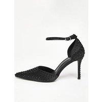 Quiz Black Satin Diamante Court Heels