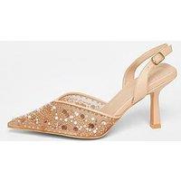 Quiz Nude Sequin Slingback Court Heels