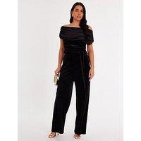 Quiz Black Velvet Off The Shoulder Jumpsuit