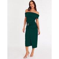 Quiz Bottle Green Bardot Midi Dress