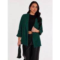 Quiz Bottle Green Glitter Ruched Sleeve Blazer