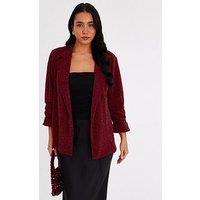 Quiz Burgundy Glitter Ruched Sleeve Blazer