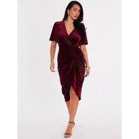 Quiz Burgundy Glitter Velvet Wrap Midi Dress
