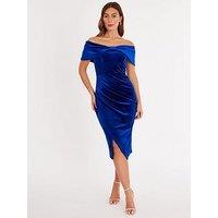 Quiz Royal Blue Velvet Bardot Midi Dress