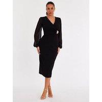 Quiz Black Buckle Wrap Midi Dress