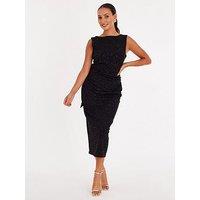 Quiz Petite Black Glitter Bow Midaxi Dress