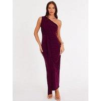 Quiz Plum One Shoulder Draped Midaxi Dress