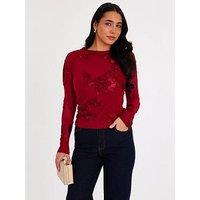 Quiz Burgundy Floral Applique Crop Top