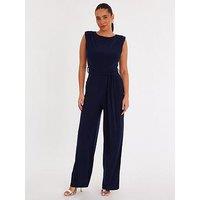 Quiz Navy Tie Waist Jumpsuit